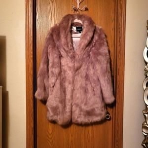 Express long faux fur coat in soft pink blush rose